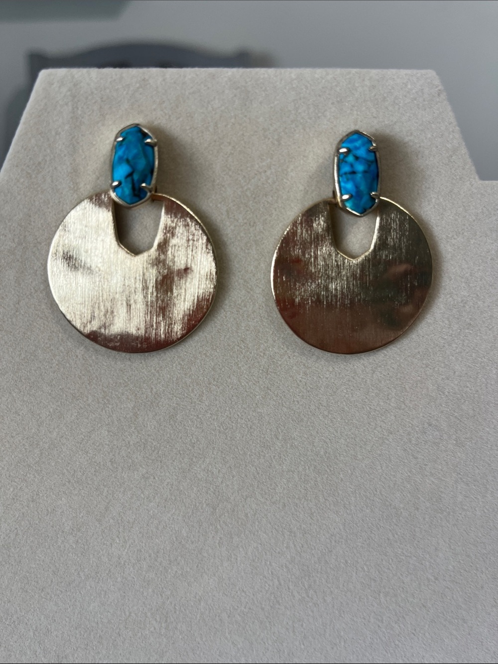 Kendra Scott Gold Disc Earrings with Turquoise Blue Stone